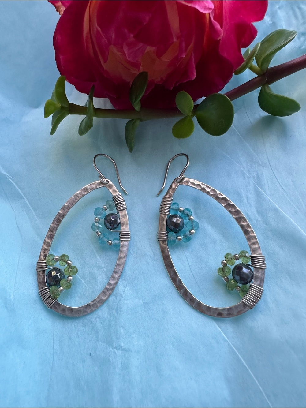 Silpada sterling silver 925 peridot, hematite and apatite Earrings